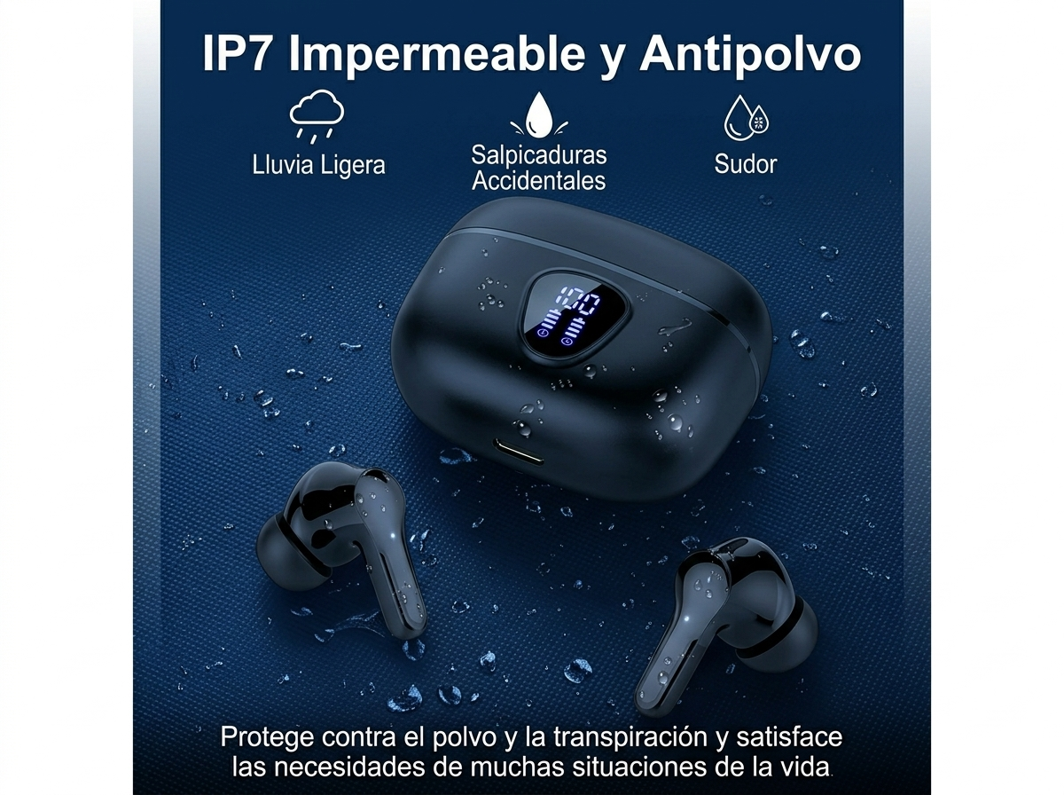 Nuevos Audífonos Inalámbricos: Auriculares Estéreo HiFi Bluetooth 5.3 con Cancelación de Ruido ENC, Pantalla LED de 48 Horas de Autonomía y Resistencia al Agua IP7.