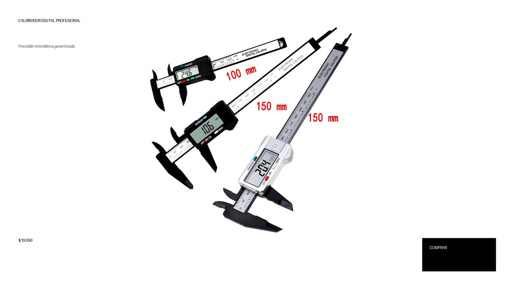 Calibrador Digital de Precisión (150mm/100mm) - Pie de Rey Electrónico de Fibra de Carbono. Herramienta de Medición Profesional para Taller